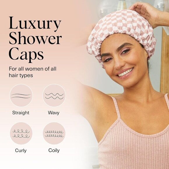 Luxury Satin Reusable Waterproof Shower Cap Large Adjustable Stylish Hair Cover main image 5